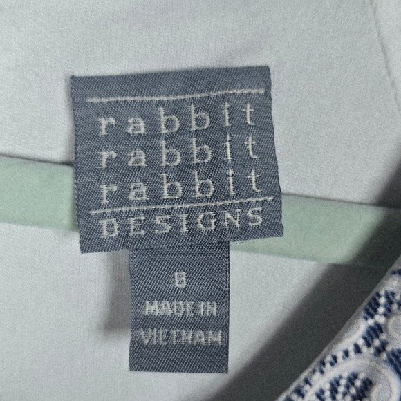 Rabbit Rabbit Designs Dress Woman Size 8 Blue White Paisley Lace Trimmed Midi - Picture 3 of 12